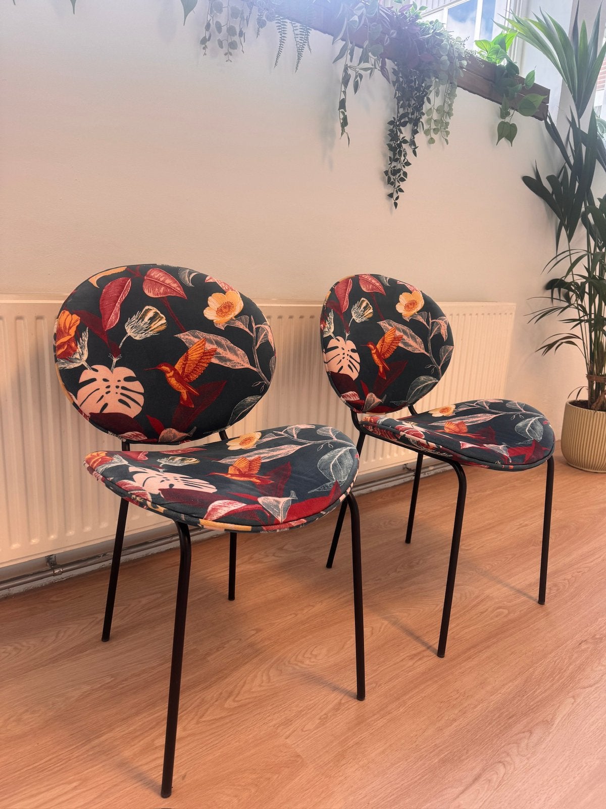 Set eettafel stoelen donker groen tropisch, Huis en Inrichting, Ophalen, Twee, Overige kleuren, Zo goed als nieuw