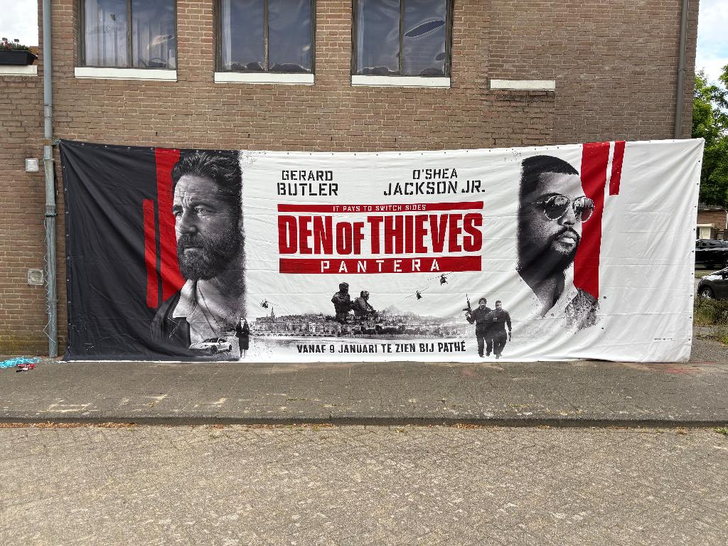 bioscoop banner den of thieves, Ophalen of Verzenden, Gebruikt, Film, Overige typen