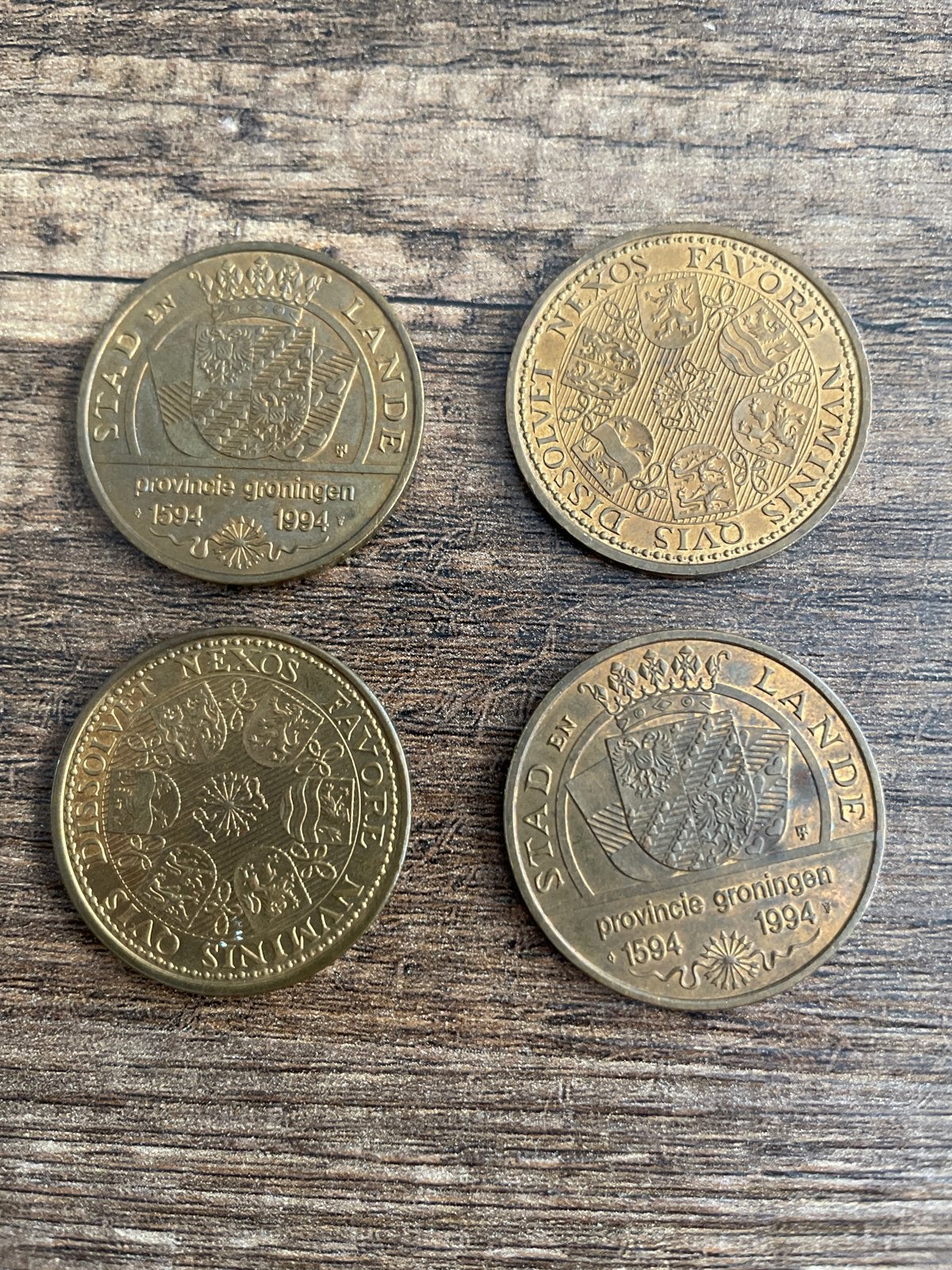 Set van 4 herdenkingsmunten Provincie Groningen 1594-1994, Postzegels en Munten, Ophalen of Verzenden, Koningin Beatrix, Overige waardes