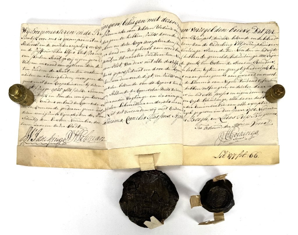 1108. Perkament koopbrief, Groningen, 1779, Ophalen