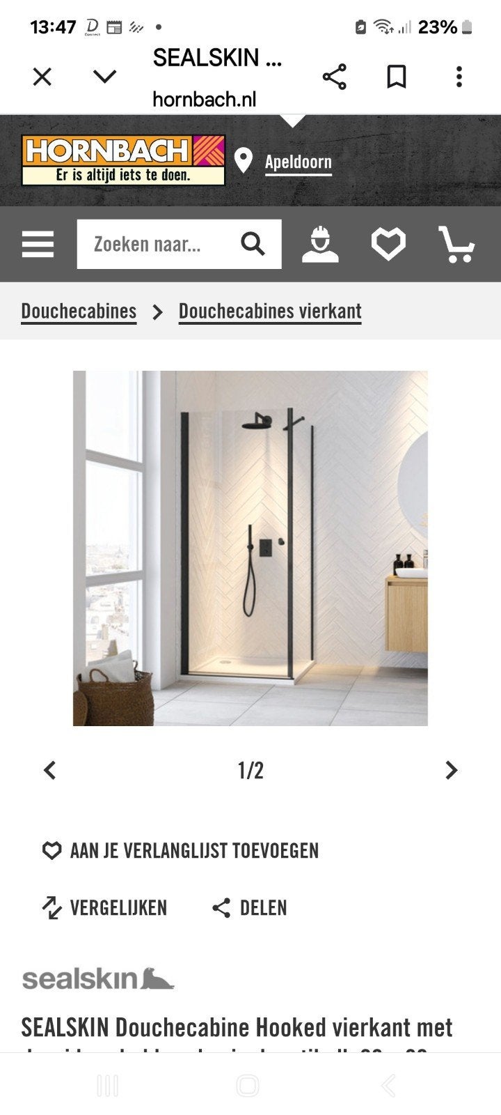 sealskin douche cabine: deur met wand matzwart 90x90cm, Ophalen of Verzenden, Glasplaat, Veiligheidsglas, 160 cm of meer