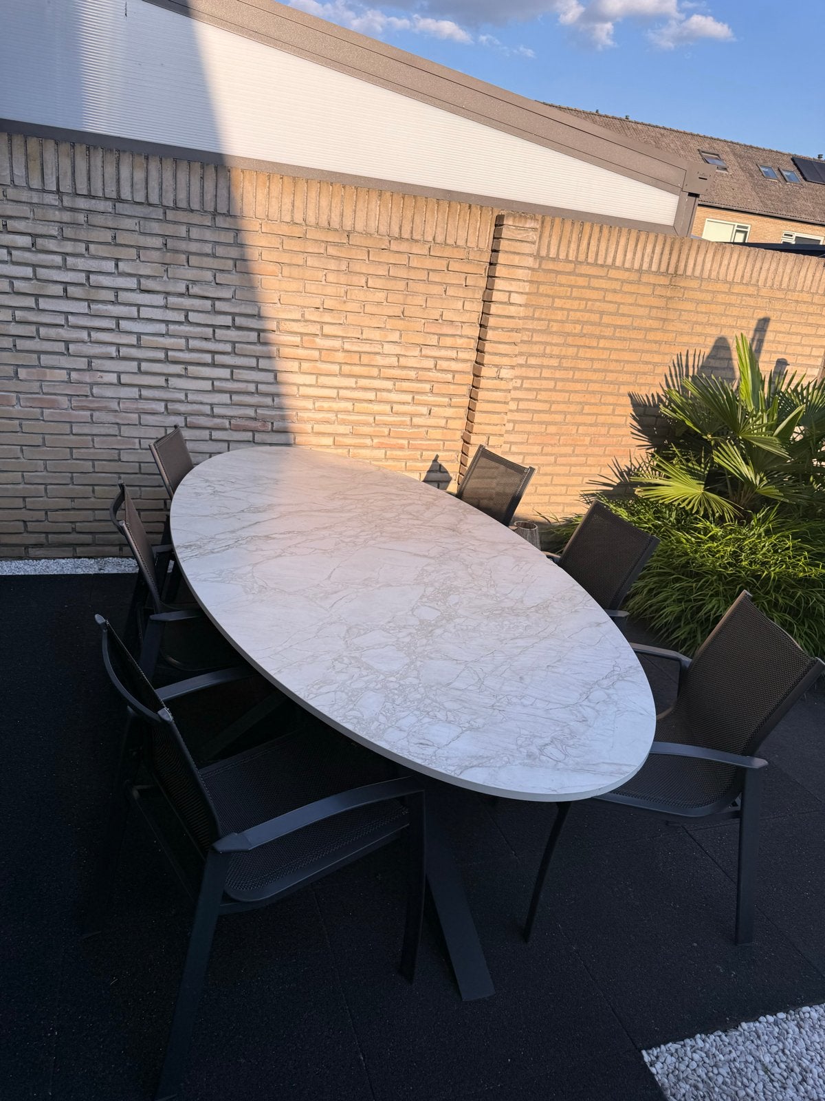 Dekton tuintafel 300x120 incl 6 stoelen mer stale poot, Ophalen, Zo goed als nieuw, Ovaal, Metaal