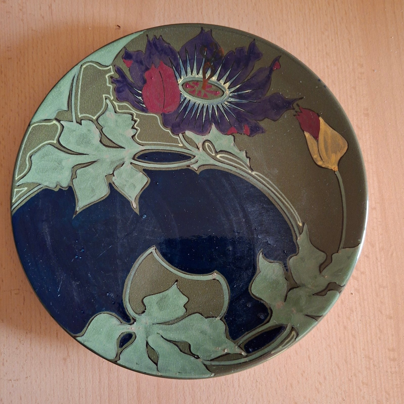 Vintage Hollandse Wandbord met Passiebloem Decoratie, Antiek en Kunst, Ophalen of Verzenden