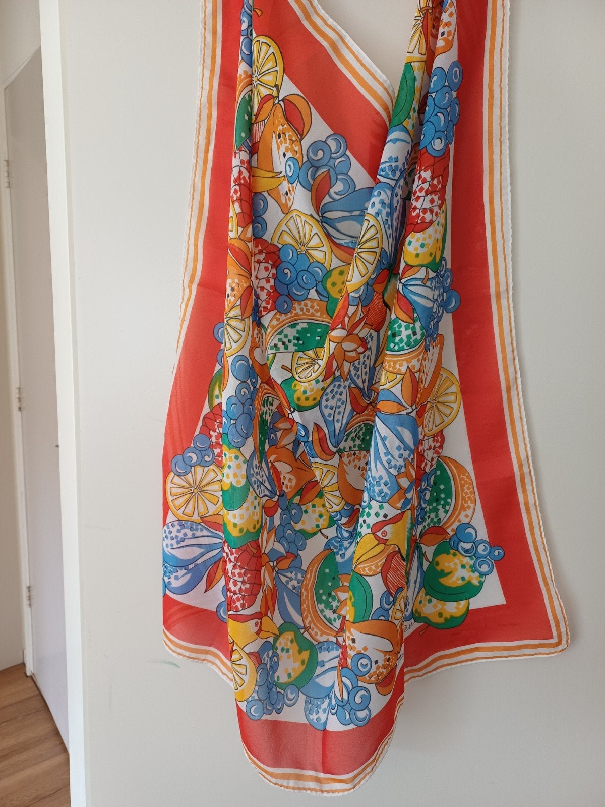 Vintage Jean Pierre Paris sjaal met fruitprint, Ophalen of Verzenden