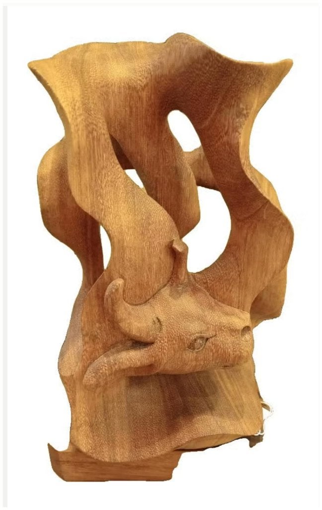 Houten beeld op sokkel, dubbelzijdig., Houtsnijwerk, Ophalen of Verzenden, 20 - 50 cm, Gemerkt