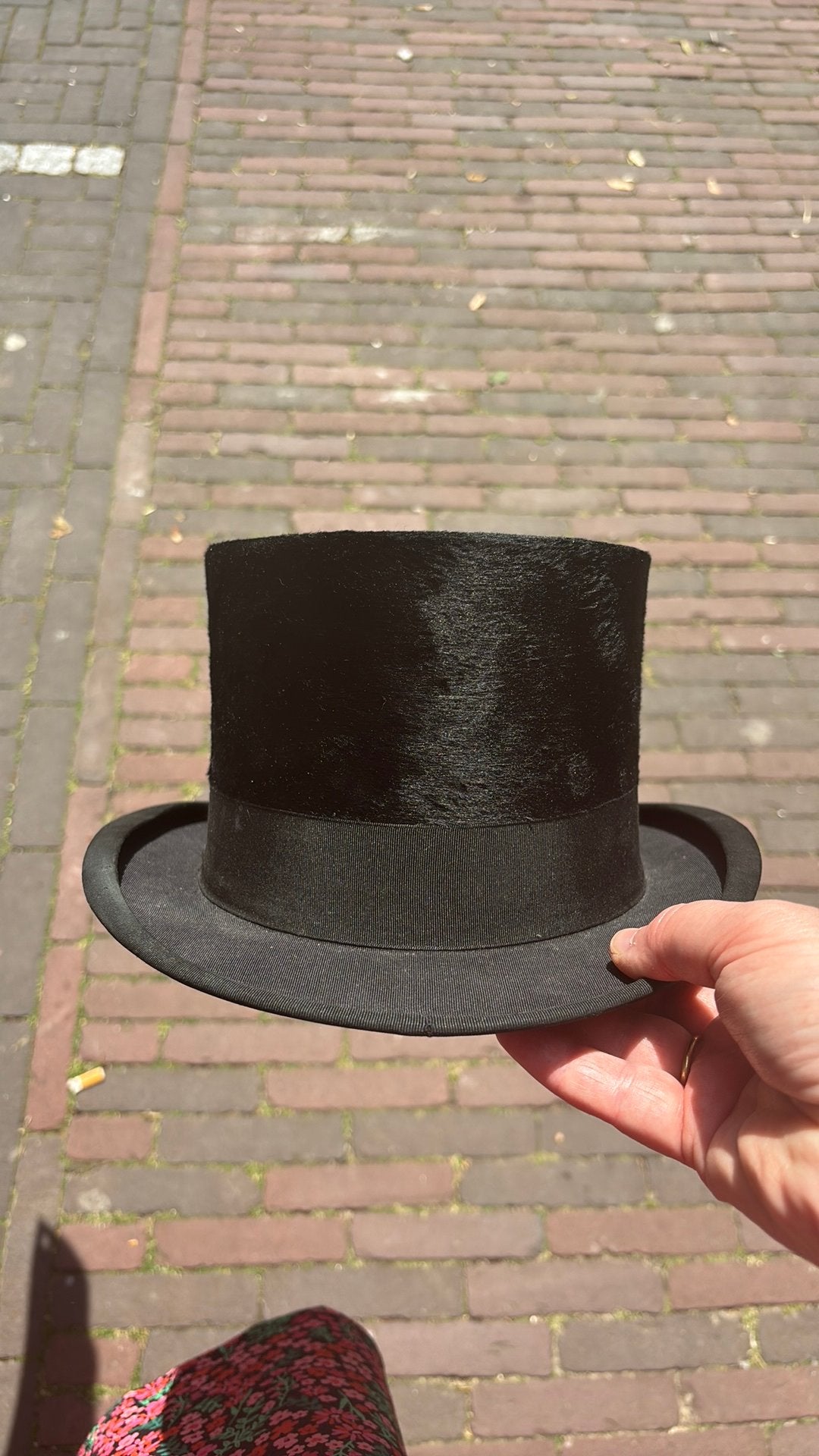 Vintage Hoge Hoed met Handschoenen en Stropdas, Antiek en Kunst, Antiek | Kleding en Accessoires, Ophalen of Verzenden, Heren