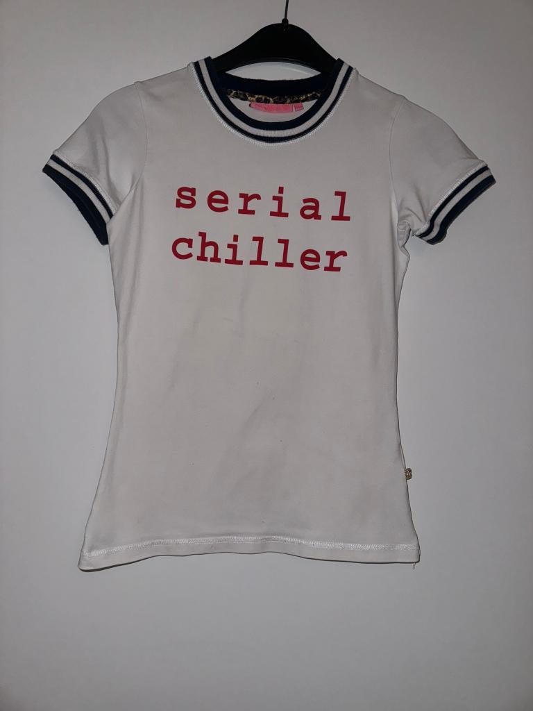 Lola meis 146 152 shirt tshirt wit blauw serial chiller, Gebruikt, Verzenden, Meisje, Shirt of Longsleeve