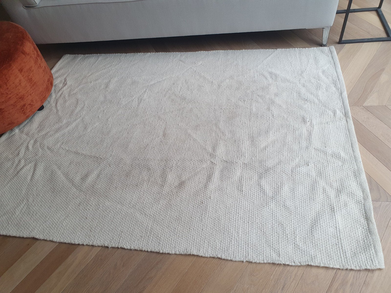 Wit/crème vloerkleed wol - 135x190cm, Gebruikt, 100 tot 150 cm, Ophalen of Verzenden, Crème