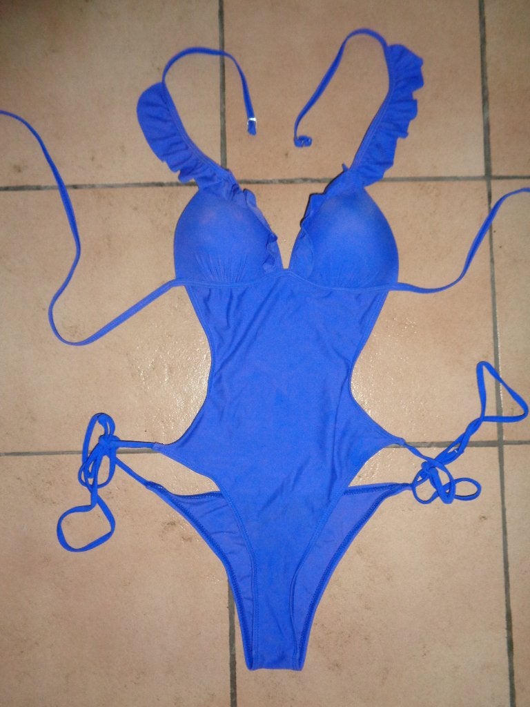 badpak, Verzenden, Gedragen, Blauw, Badpak