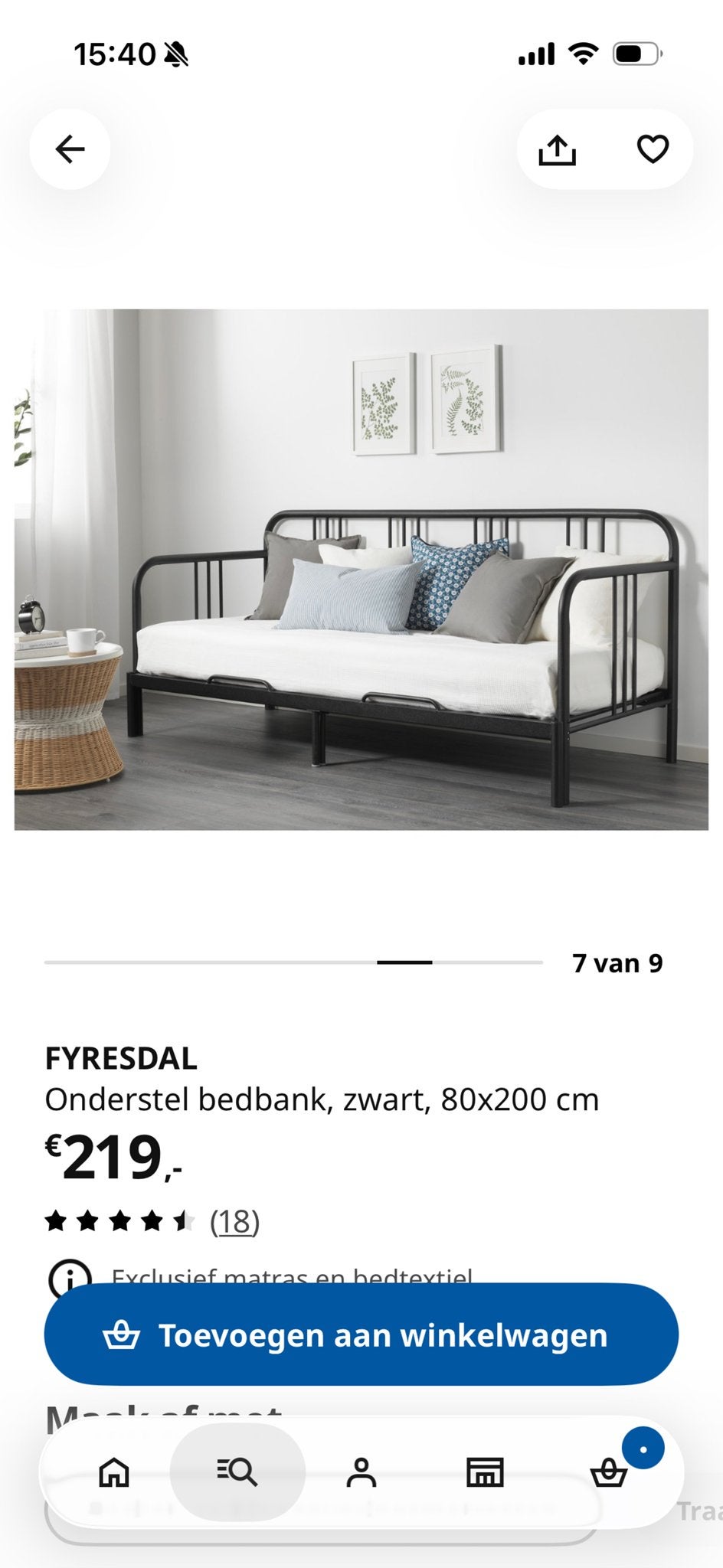 IKEA Fyresdal bedbank - Zwart, uitschuifbaar
