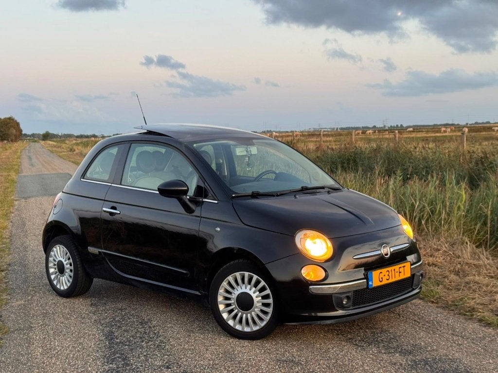 Fiat 500 1.2 2009 Zwart met panoramadak, Voorwielaandrijving, 1242 cc, 4 cilinders, 840 kg
