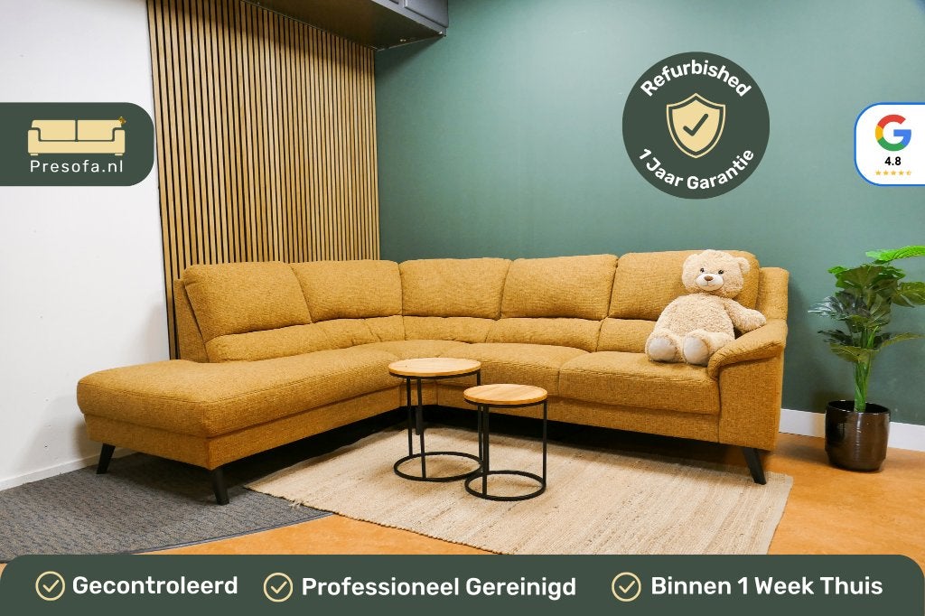 Hoekbank Geel Oranje Hoge Rugleuning [Refurbished], 250 tot 300 cm, -, -, Hoekbank