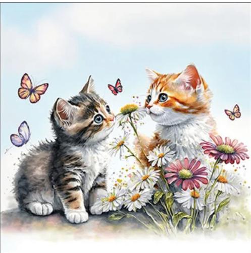 Ambiente servet kittens in flower field 33 x 33 cm 13319355, ., Overige typen, Dieren, Nieuw