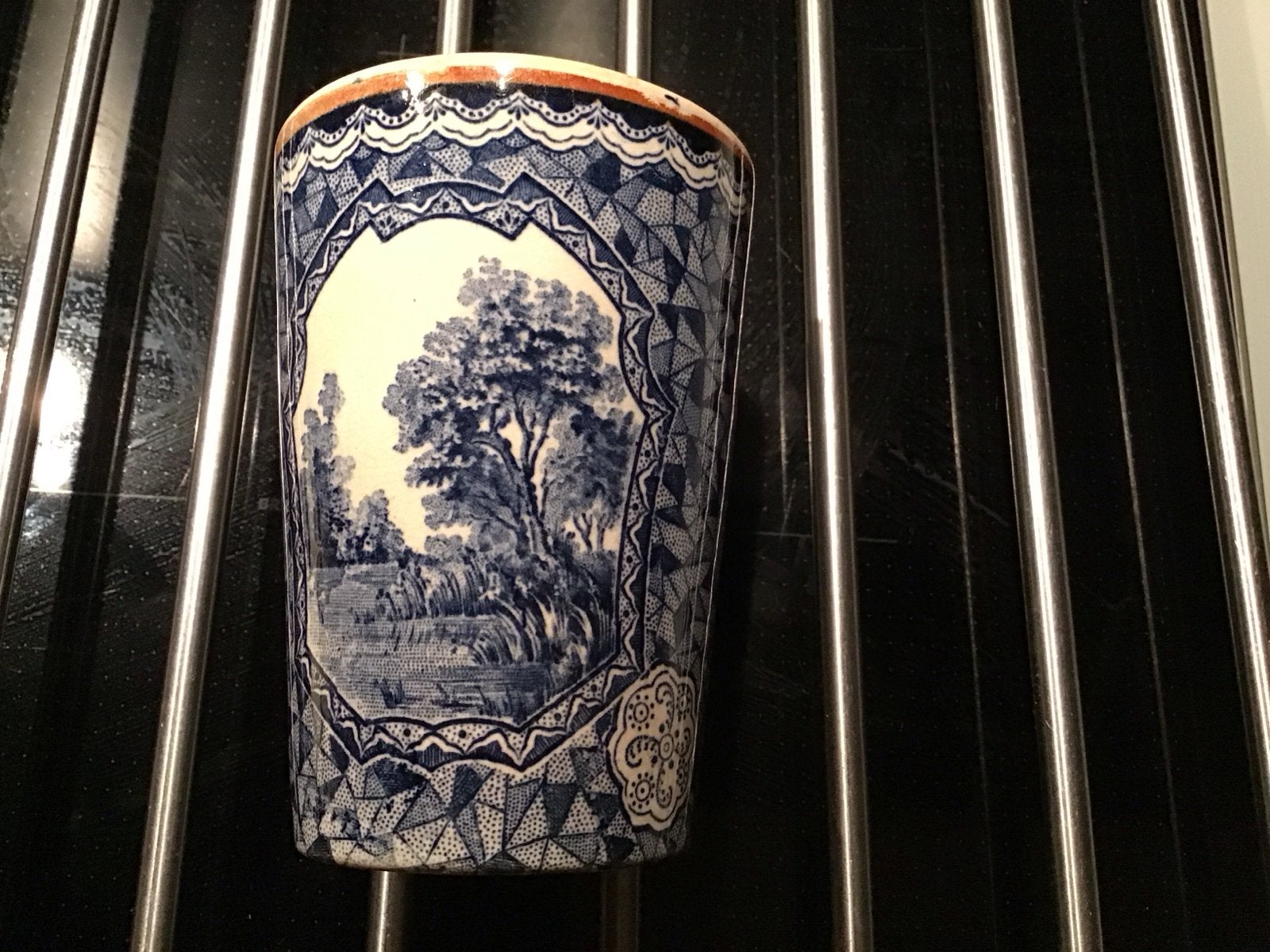 Antieke Villeroy & Boch beker met landschap en scheurtje, Ophalen