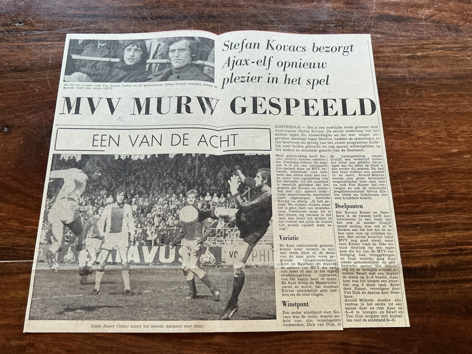 Voetbal krantenartikel Ajax MVV april 1972 Cruijff, Ophalen of Verzenden, Knipsel(s)