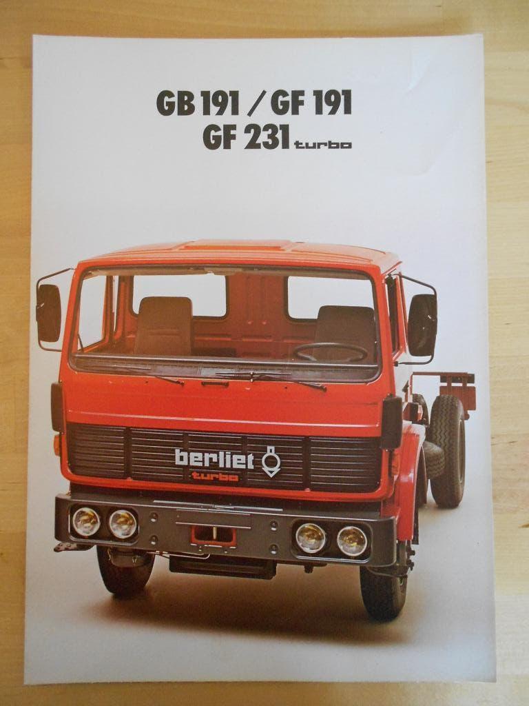 Berliet GB191 / GF191 / GF231 Turbo Brochure ca 1977, Berliet, Ophalen of Verzenden, Zo goed als nieuw, Overige merken