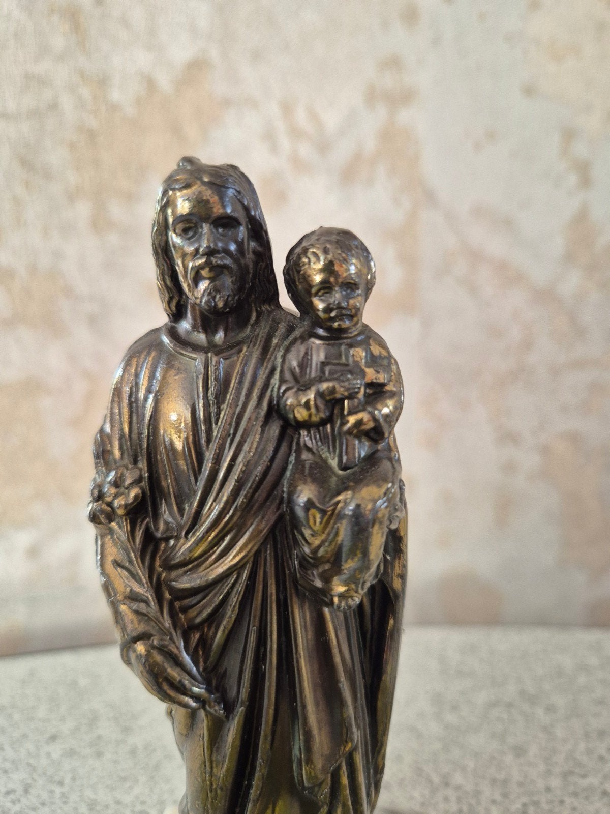 Vintage bronzen beeldje van Sint Jozef met kindje Jezus, Ophalen of Verzenden