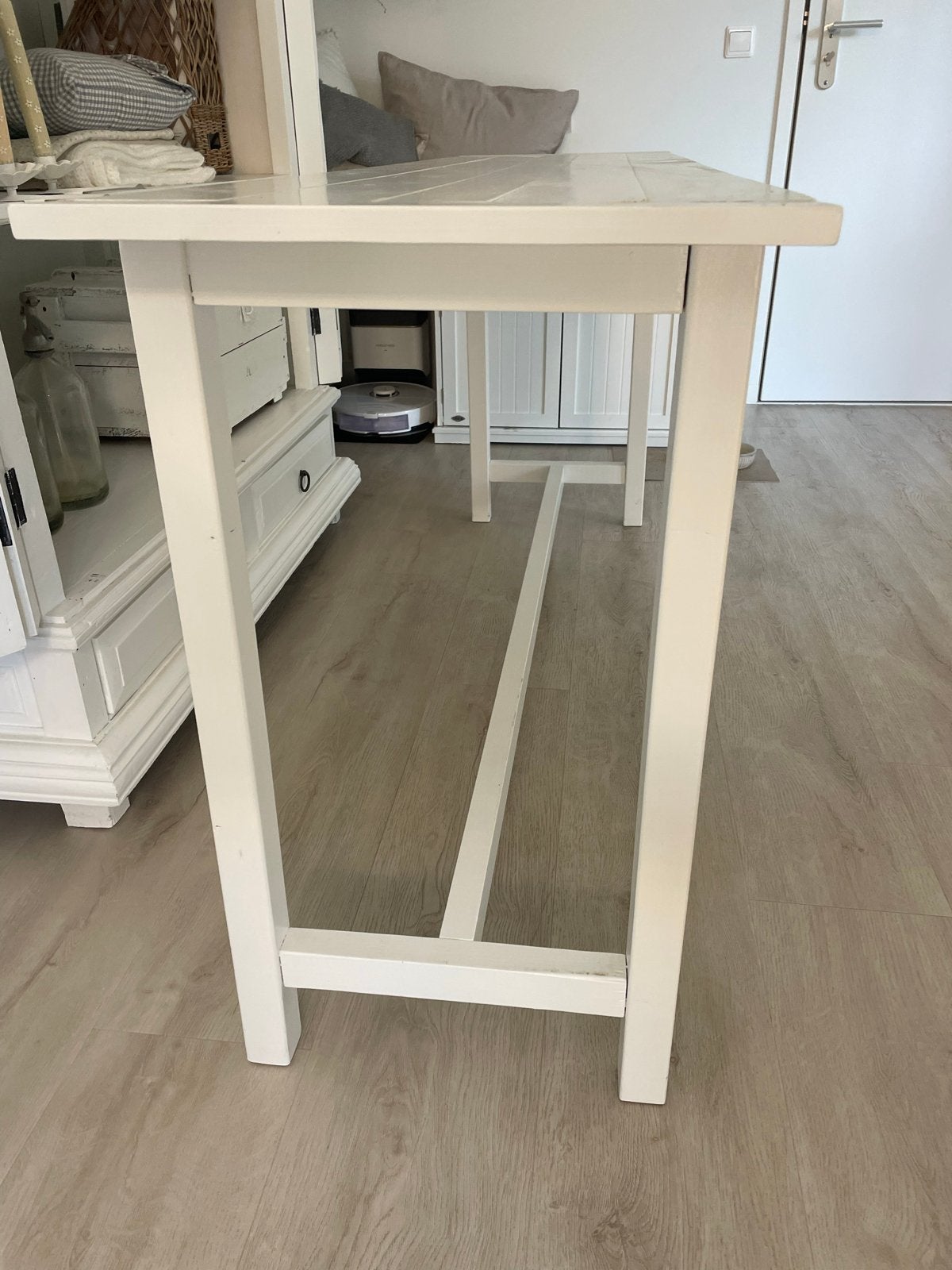 Witte houten sidetable, haltafel, keukeneiland, Ophalen, Zo goed als nieuw, 150 tot 200 cm, Overige houtsoorten