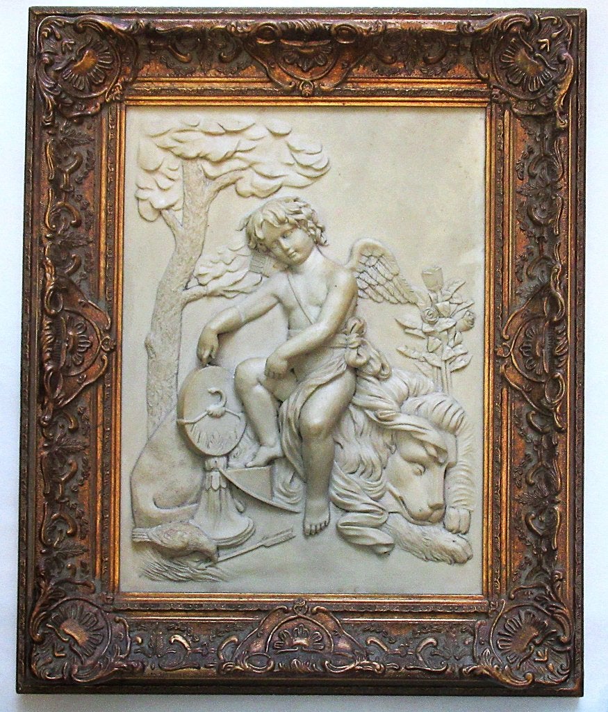 ArtKunst reliëfplaquette jachtvoorstelling in Roe Bros lijst, Ophalen of Verzenden