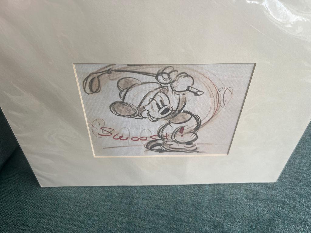 Mickey mouse golf schets sketch, Ophalen of Verzenden, Mickey Mouse, Zo goed als nieuw, Plaatje of Poster