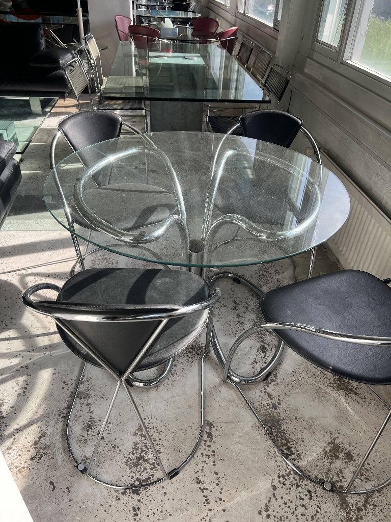 chromen tafel / glazen tafel, Huis en Inrichting, Tafels | Salontafels, Ophalen, 50 tot 100 cm, Glas, Ovaal