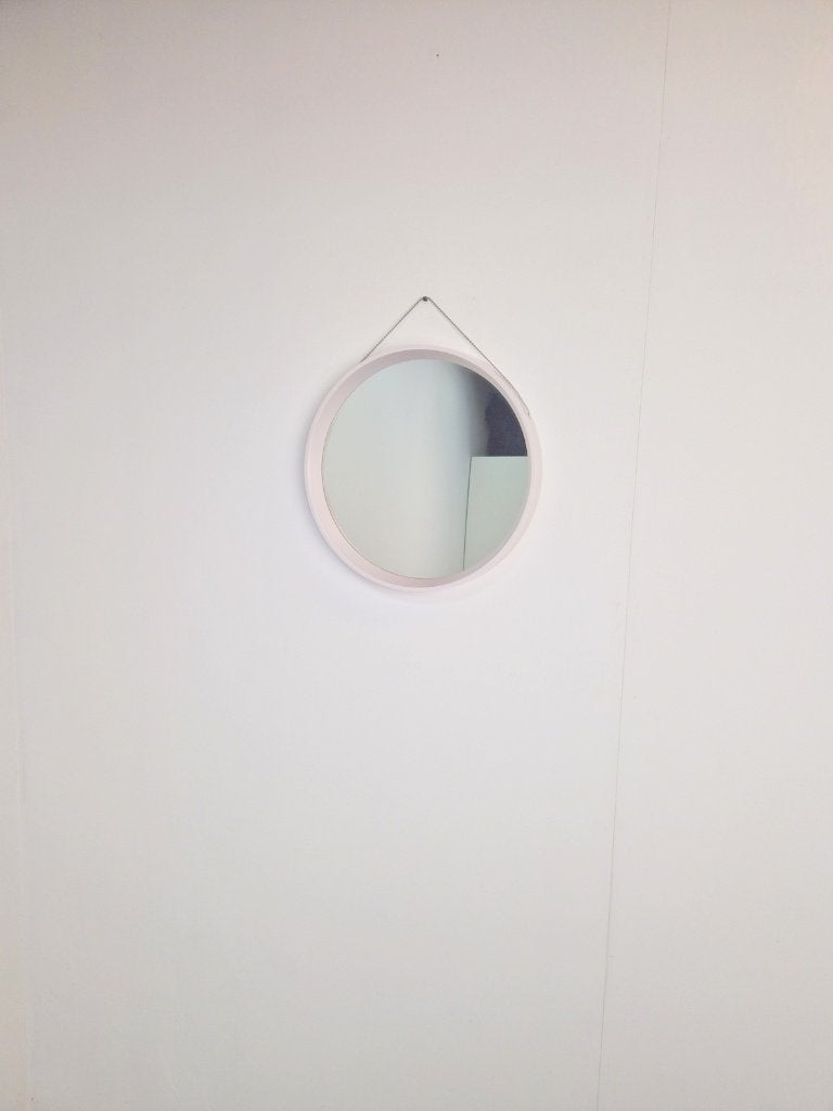 Vintage circular ivoor spiegel rond mirror Denmark 1960s, Minder dan 50 cm, Rond, Ophalen of Verzenden, Zo goed als nieuw