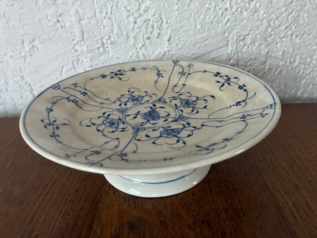 Vintage antieke blauw-witte etagère / schaal op voet, Ophalen of Verzenden