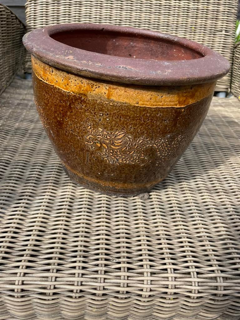 Terracotta draakbloempot draak bloempot, Tuin en Terras, Rond, Ophalen of Verzenden, Zo goed als nieuw, Minder dan 40 cm