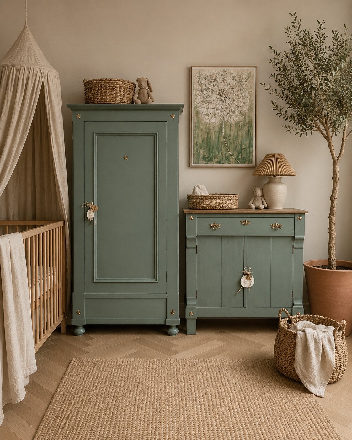Babykamer commode linnenkast kledingkast groen vintage, Kinderen en Baby's, Kinderkamer | Commodes en Kasten, Ophalen, 50 tot 70 cm