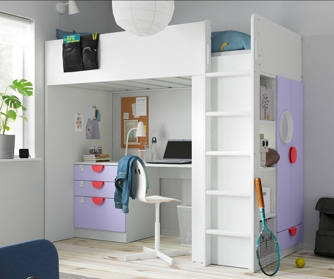 IKEA SMÅSTAD Hoogslaper met bureau en kledingkast, Ophalen, Eenpersoons, Zo goed als nieuw, 200 cm
