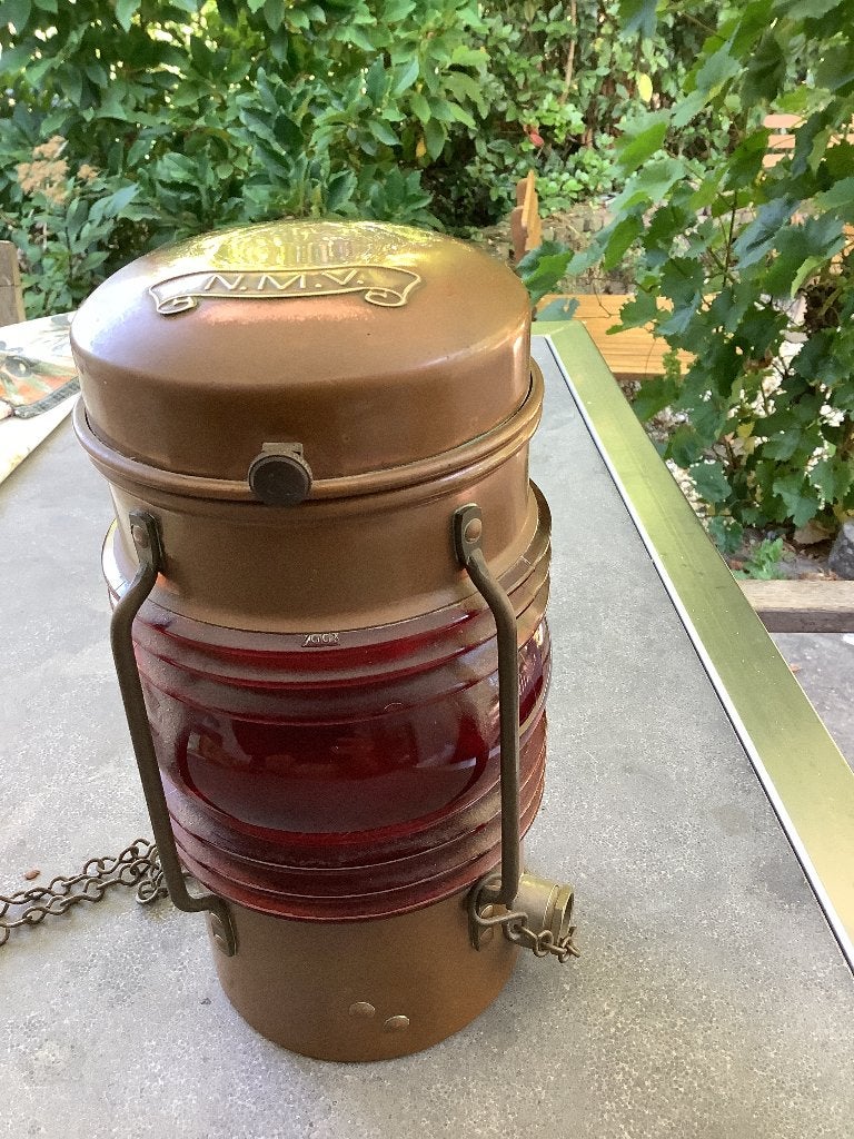 Originele koperen scheepslamp N.M.V., Ophalen, Gebruikt, Overige typen