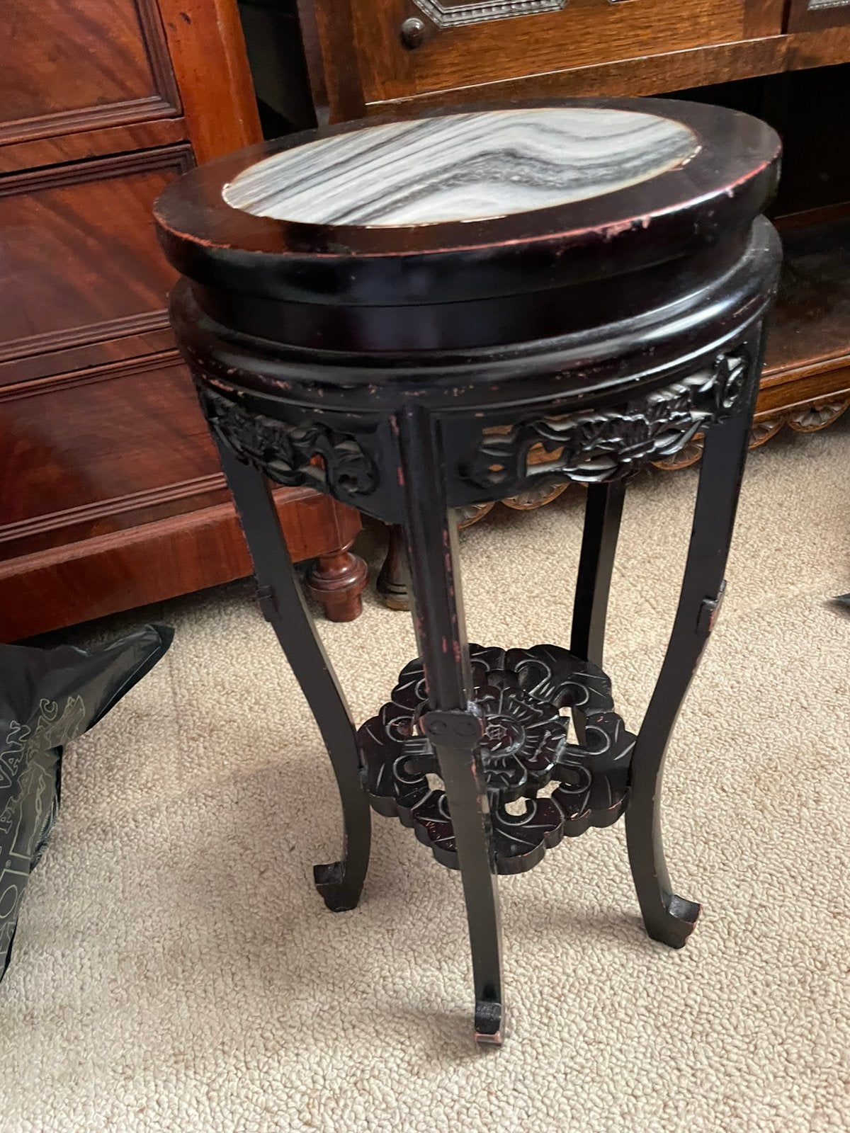 Antieke Chinese Plantentafel Piëdestal Marmeren Blad, Ophalen