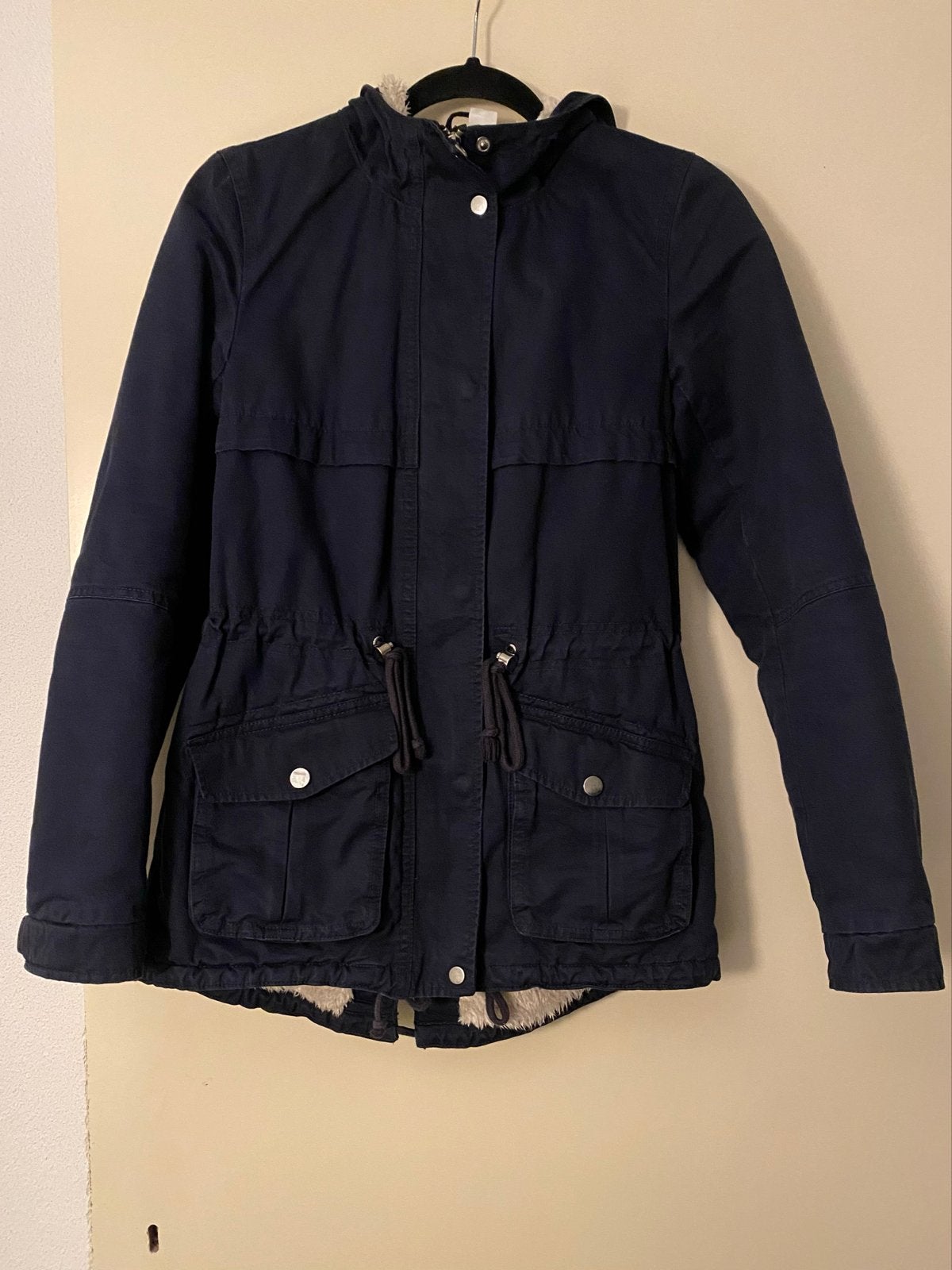 Sportieve H&M Divided parka, marineblauw, gevoerd, XS, Ophalen of Verzenden, Gedragen, Maat 34 (XS) of kleiner, Blauw