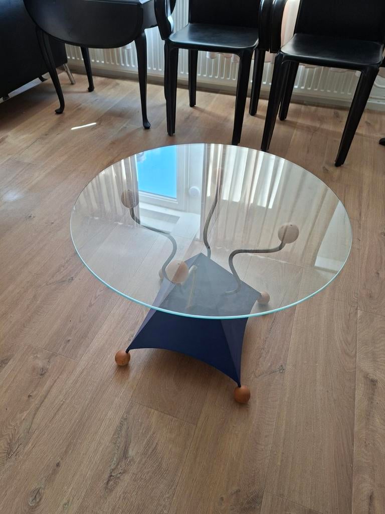 Bijzettafel met glazen blad, Ophalen, Gebruikt, 100 tot 150 cm, 50 tot 100 cm