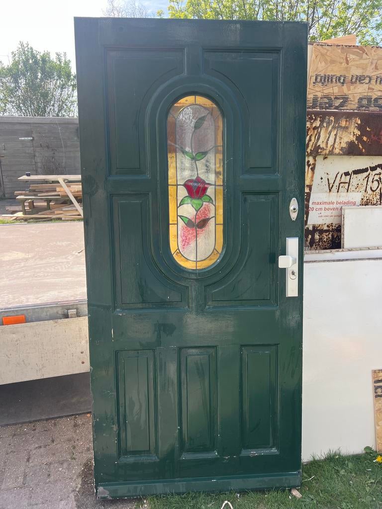 Voordeur met glas in lood, Ophalen, Gebruikt, 80 tot 100 cm, Buitendeur
