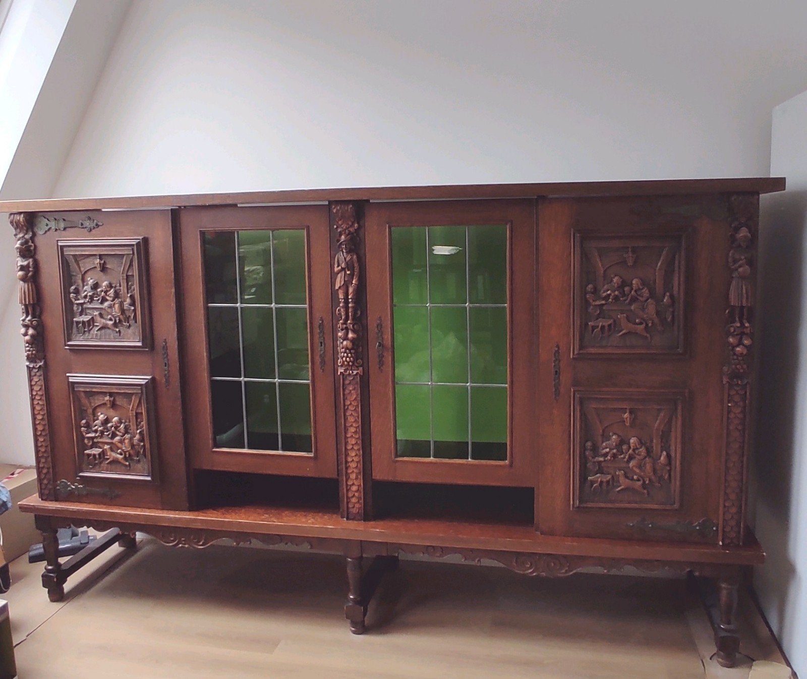 Oud Hollandse houten Kast / Dressoir Buffet met Glas-in-Lood, Ophalen