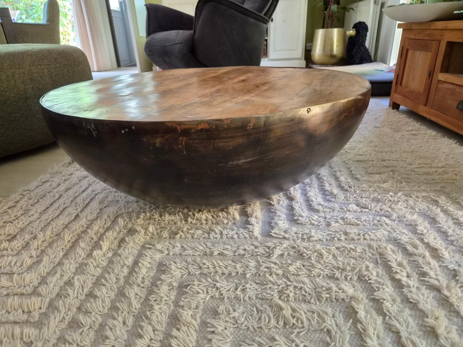 Ronde industriele salontafel, 90 cm diameter, Huis en Inrichting, Tafels | Salontafels, Gebruikt, 50 tot 100 cm, Rond, 50 tot 100 cm