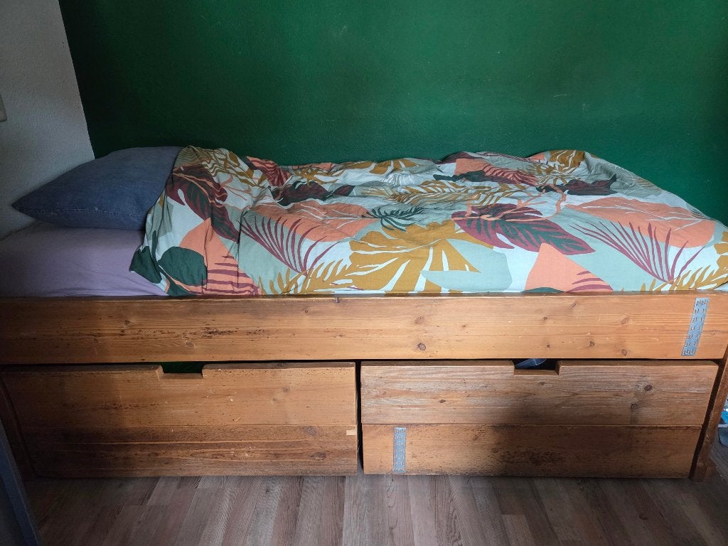 Houten Bed, Ophalen, Gebruikt, 180 cm of meer, 85 tot 100 cm