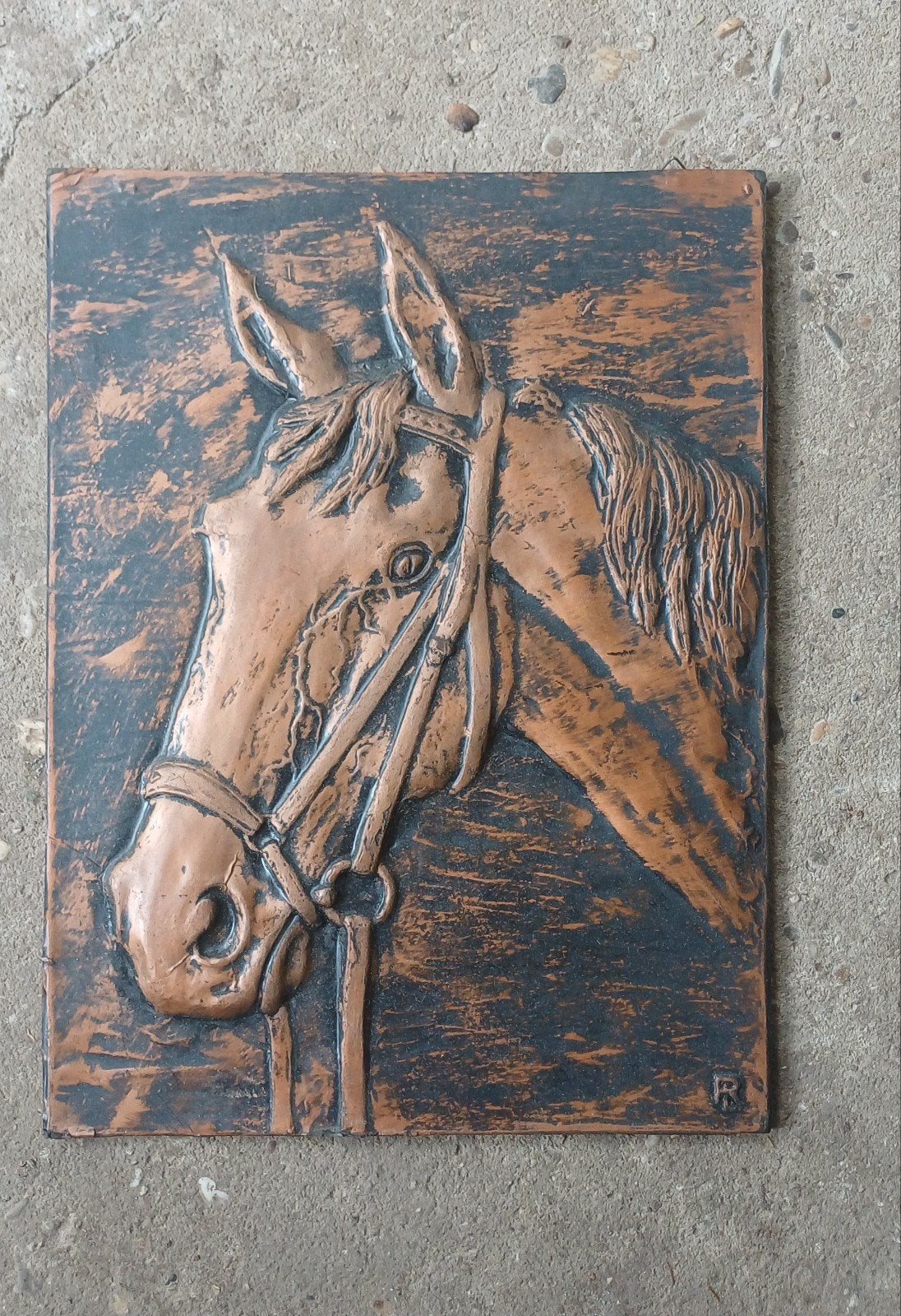 Mooi vintage drukkunst afbeelding paard koper look, Ophalen of Verzenden