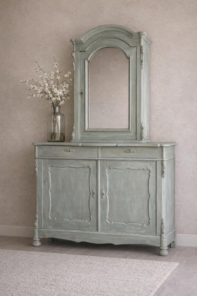Prachtige brocante kast / buffetkast met spiegel, Ophalen