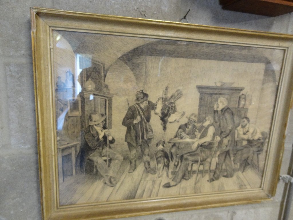 Oud schilderij uit 1944 JACHT TAFEREEL !, Overige technieken, Dieren, Ophalen of Verzenden, Ingelijst