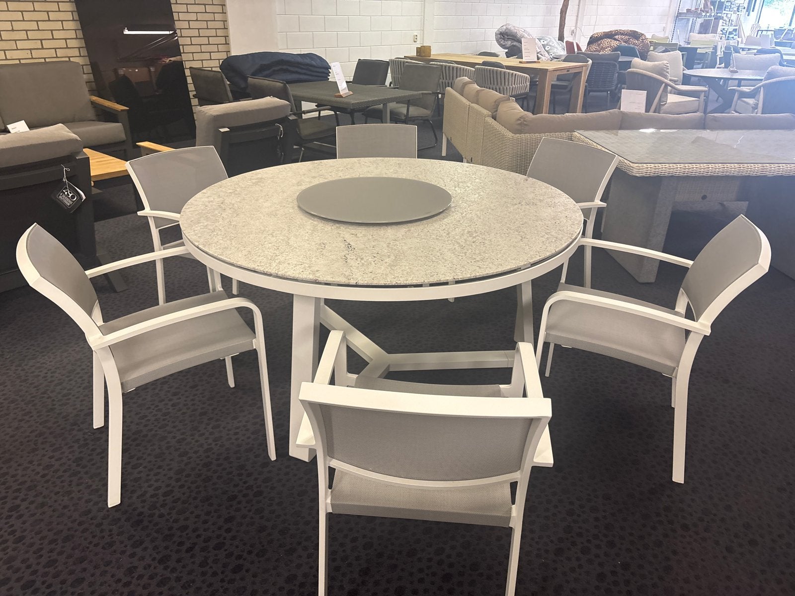 Moderne Tuinset met Ronde Tafel en 6 Stoelen, Tuin en Terras, Tuinsets en Loungesets, Eettafel, 6 zitplaatsen, Aluminium, Ophalen of Verzenden