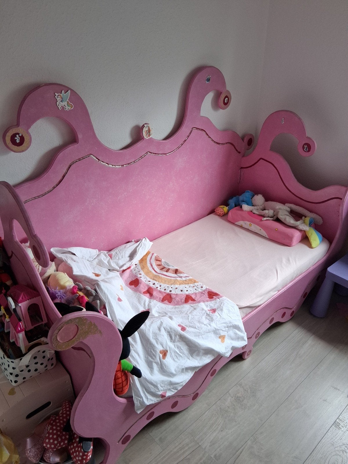 Prinsessenbed met kaptafel en spiegel - Eigen ontwerp, Ophalen of Verzenden, Gebruikt, 160 tot 180 cm, 70 tot 85 cm