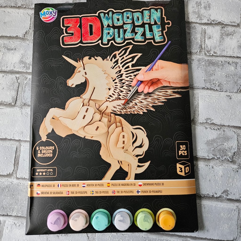 3d houten puzzel Pegasus met verf, knutselen, cadeau, Ophalen of Verzenden, Minder dan 500 stukjes, Nieuw, Rubik's of 3D-puzzel