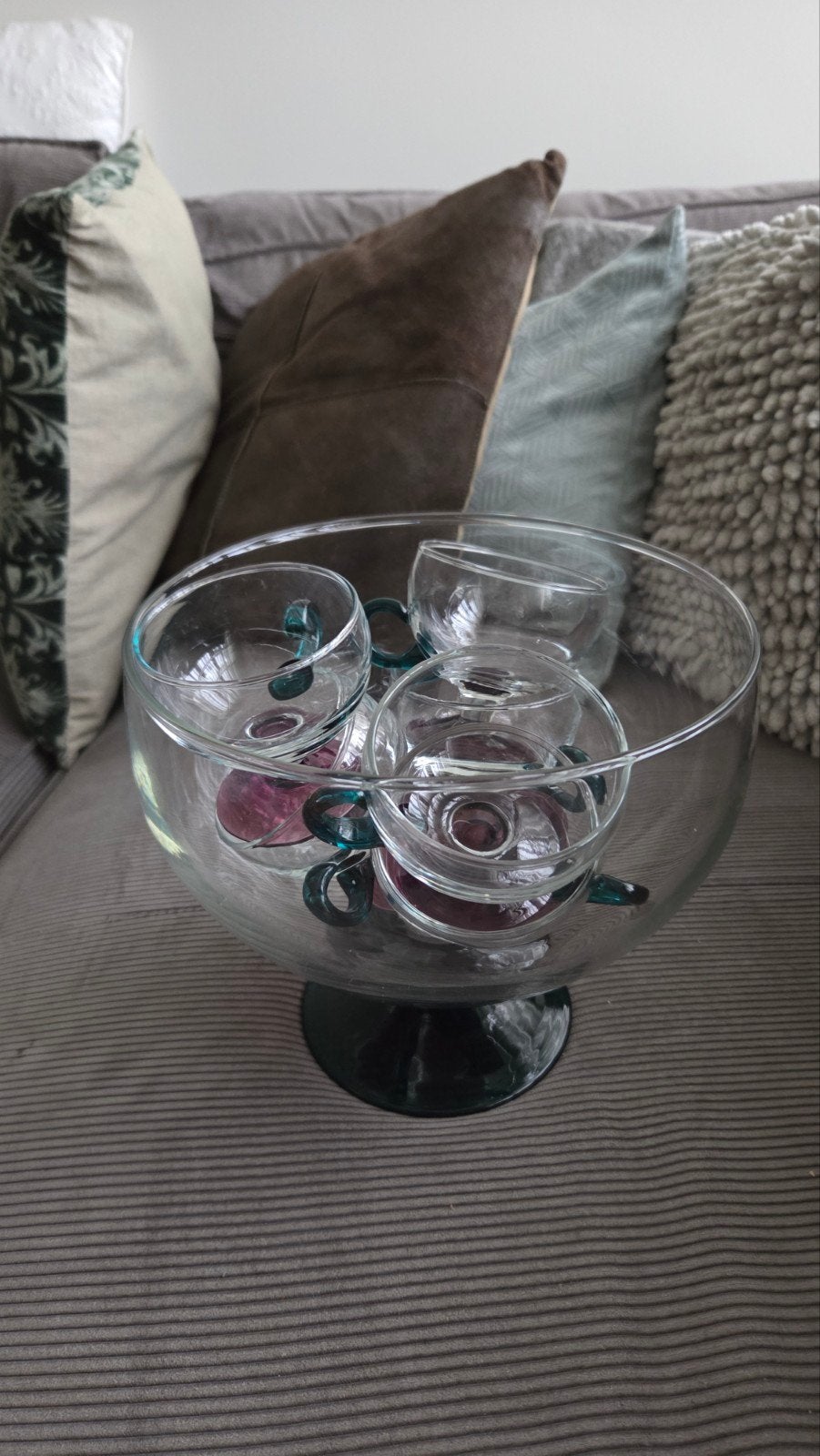 Glazen bowlset met 6 glaasjes, Ophalen of Verzenden, Gebruikt, Meerkleurig, Glas