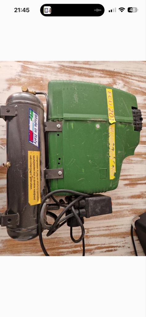 FIAC ECU 201 Compressor met luchttank en slanghaspel, Gebruikt, 6 tot 10 bar, Ophalen of Verzenden, Minder dan 200 liter/min