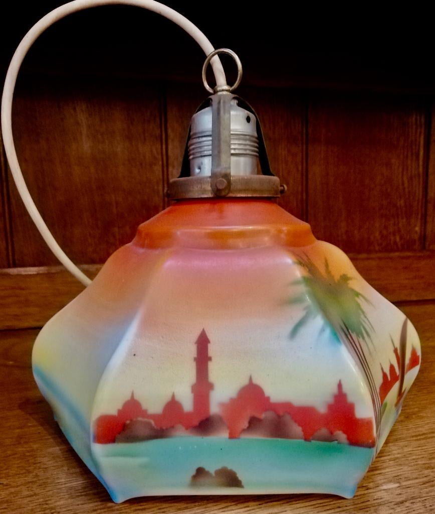 Art Deco glazen lampenkap Egypt revival nummer 1, Ophalen of Verzenden