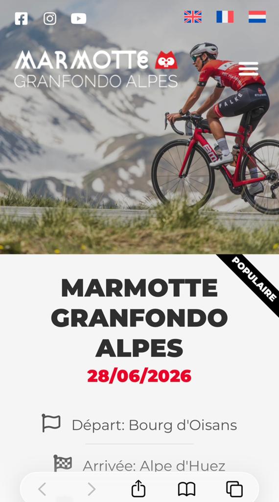 Kaartje Marmotte Granfondo Alpe d’Huez 28 juni 2026, Eén persoon
