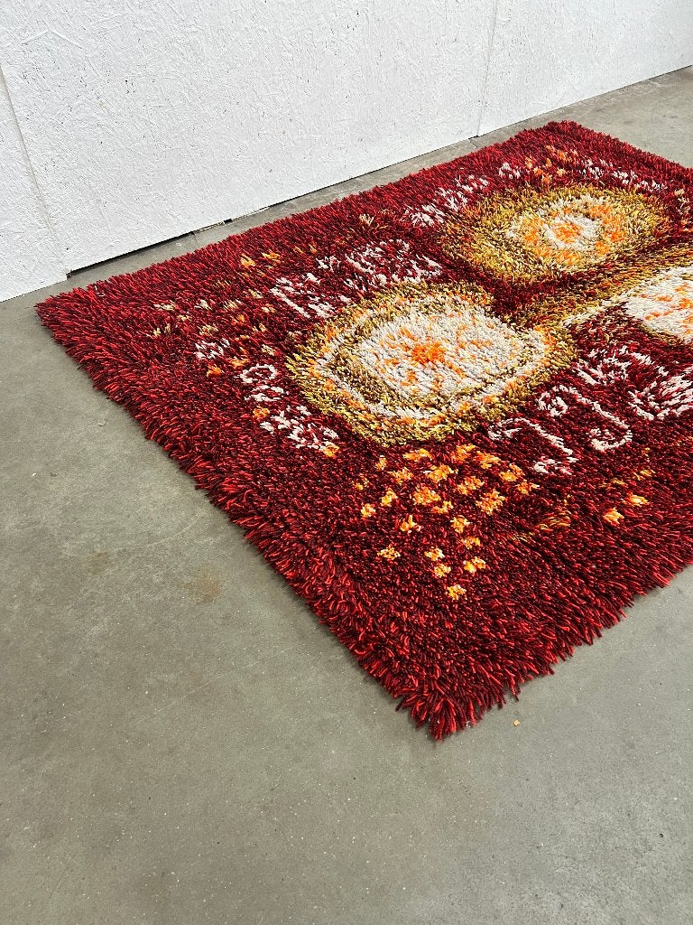Scandinavisch Vintage Wollen Vloerkleed, Rya, Zweden 1960's, Huis en Inrichting, Gebruikt, Onbekend, Ophalen of Verzenden, Onbekend