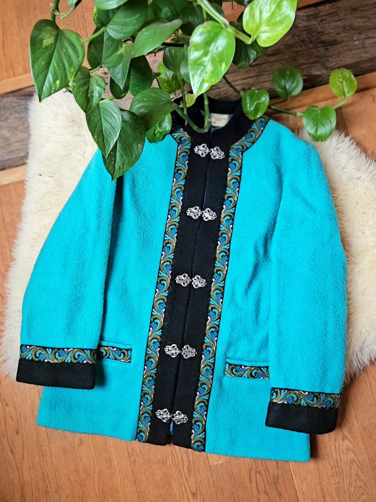 Vintage Norway Noors wollen jas vest traditioneel, Ophalen of Verzenden, Zo goed als nieuw, Blauw